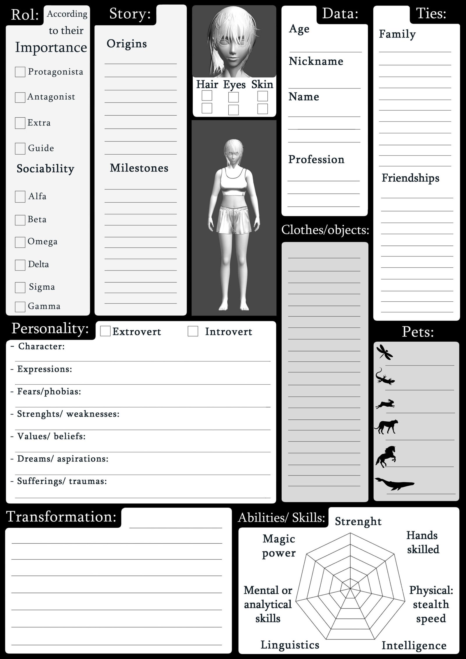 Character profile sheet | Narrative Transportation